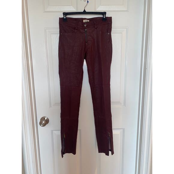 Zadig & Voltaire  Phlamo Cuir Froissé  Bordeax Lamb Leather Pants size 34 XS/S - Picture 1 of 5